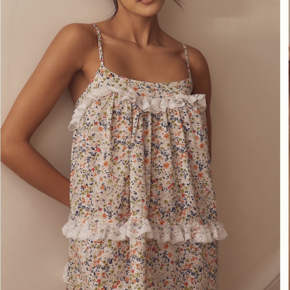 Anthropologie Floral Ruffle Chemise
